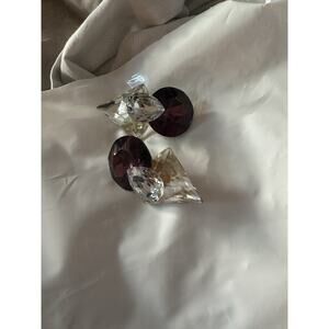Vintage Lg Pink / Purple & Clear Rhinestone Earrings 1980 Similar to Wendy Gell